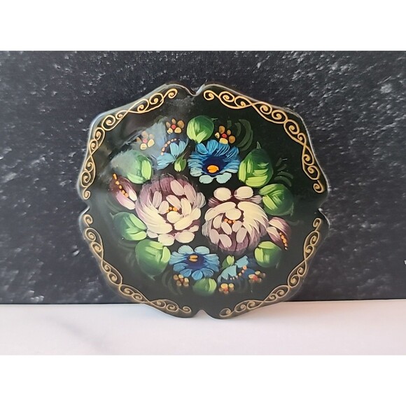 Handpainted Floral Russian Brooch Vintage Costume Jewelry - Picture 1 of 10